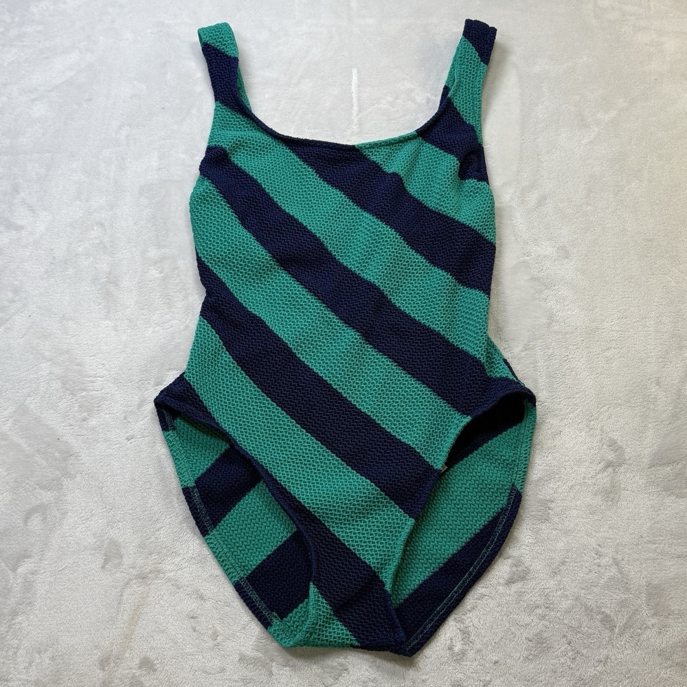 Vintage 70s 80s Robby Len Black Textured One Piece Swimsuit Women's Size 12 USA